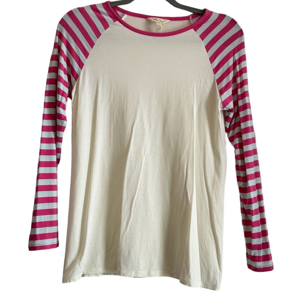 Matilda Jane Size XS Anytime PJ Top White Soft Pink Stripes #30685P